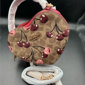 Coach Heart-Shaped Cherry Print Bag - Tan and Red